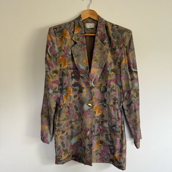 Vintage Georgiou Blazer oversized fit padded shoulders & Skirt Floral Set Size:L - Picture 1 of 6